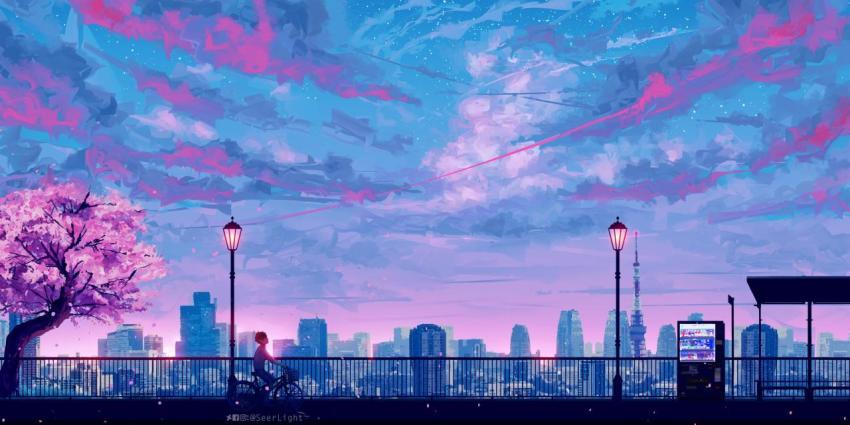 Anime Cityscape Night Wallpaper