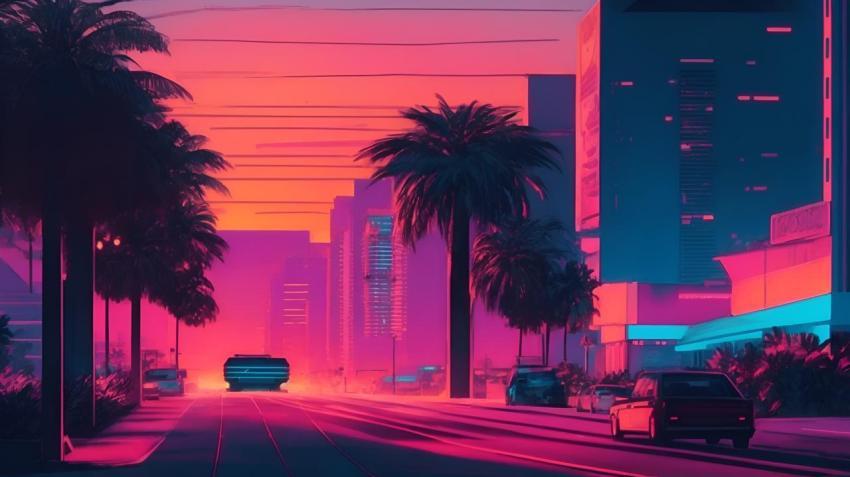 80s Style City Desktop 4k Wallpaper