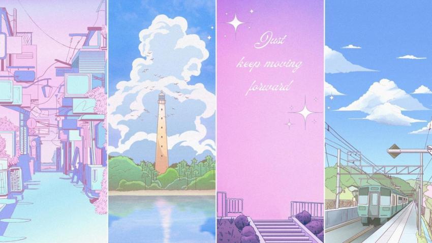 Dreamy Scenes: 4-Panel Art Anime Wallpaper