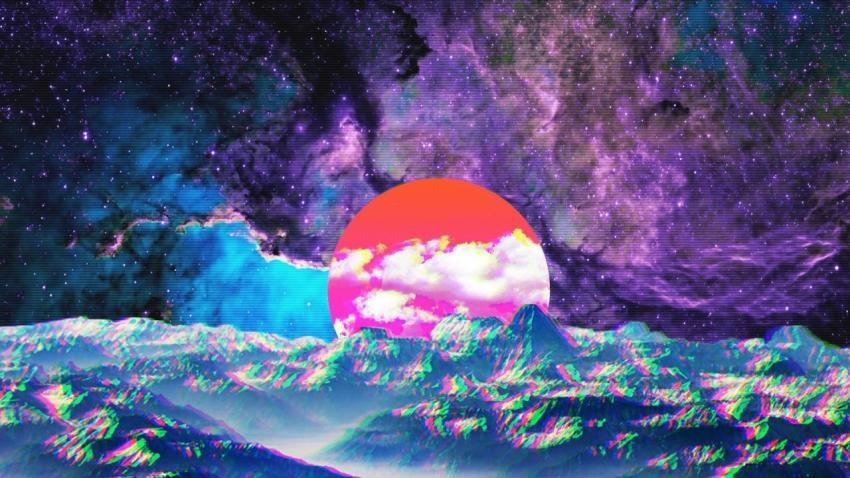 Vaporwave Planet: Surreal Nebula Art Wallpaper