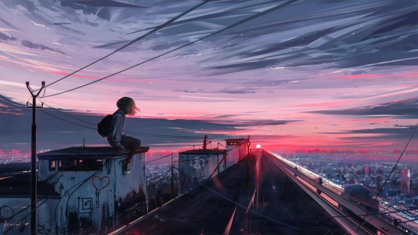 City Sunset: Solitary Girl - Download Wallpaper