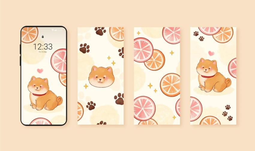 Cute Shiba Inu: Watercolor Phone Wallpapers