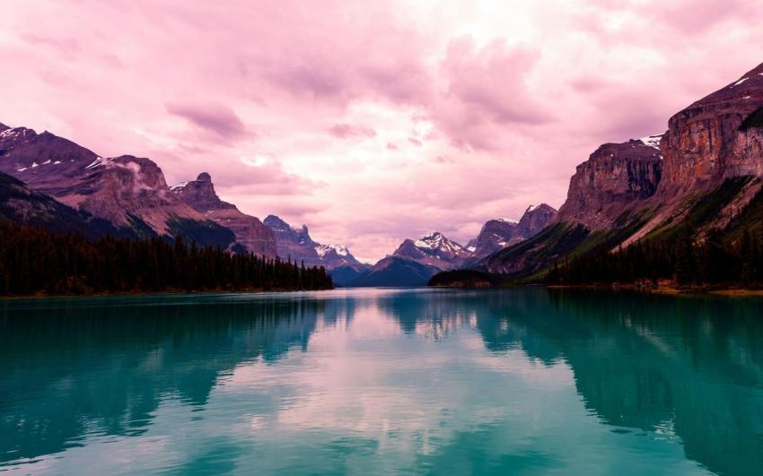 Maligne Lake Sunset Desktop HD Wallpaper