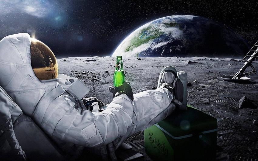 Astronaut Beer on Moon Wallpaper