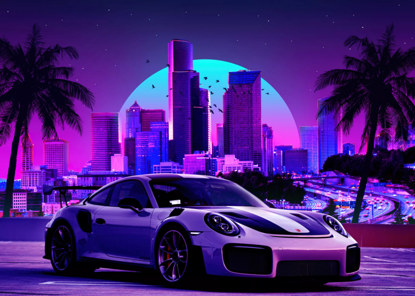 Neon Cityscape Porsche Supercar Wallpaper