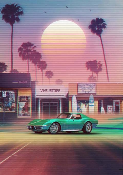 Vintage Car Glitch Art Mobile Wallpaper