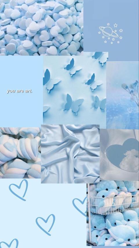 Pastel Blue Collage Iphone Wallpaper