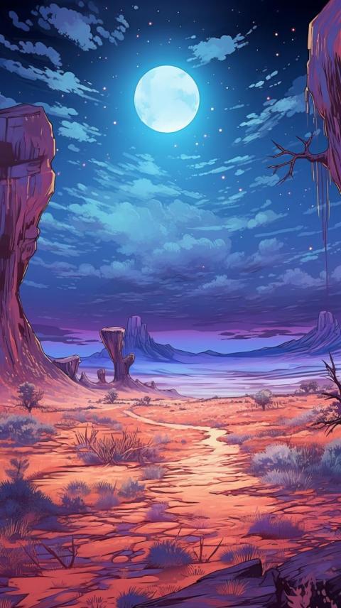 Full Moon Desert Aesthetic Mobile Wallpaper