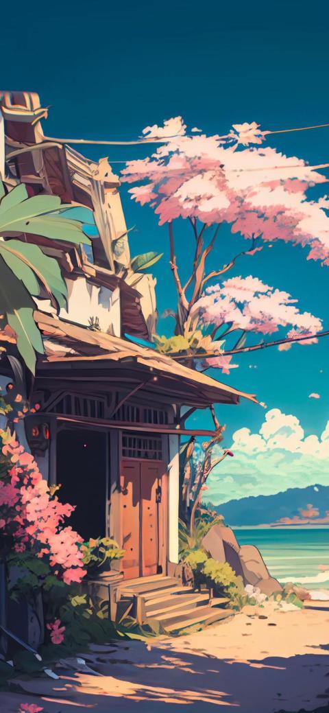 Beach House Bali Aesthetic Anime Wallpaper - Aesthetic Anime Bac