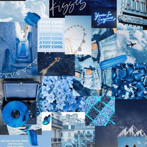 Retro Cool Blues Collage Wallpaper